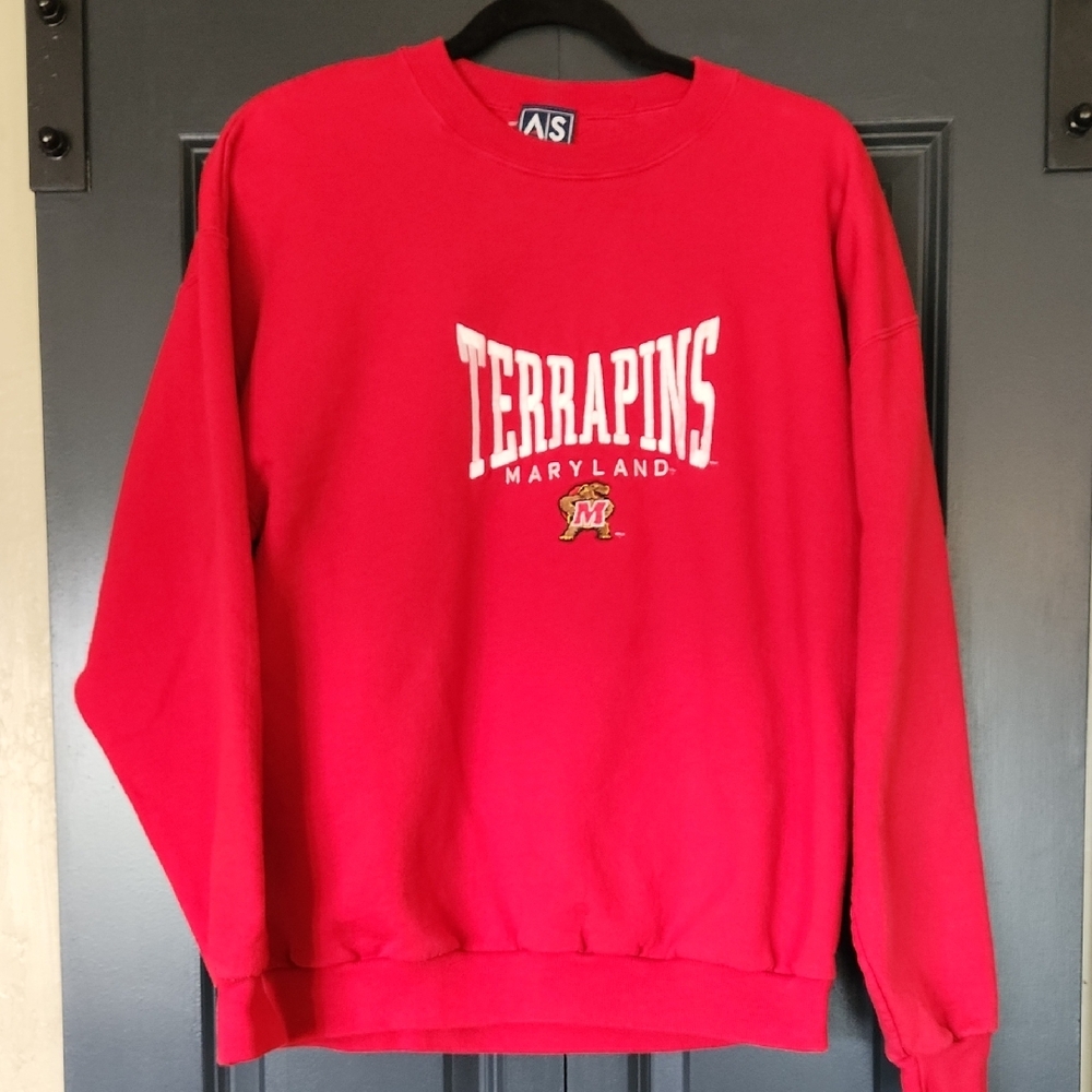 A/S Sports Men's Embroidered Terrapins Maryland Red Crewneck Sweater Size Large